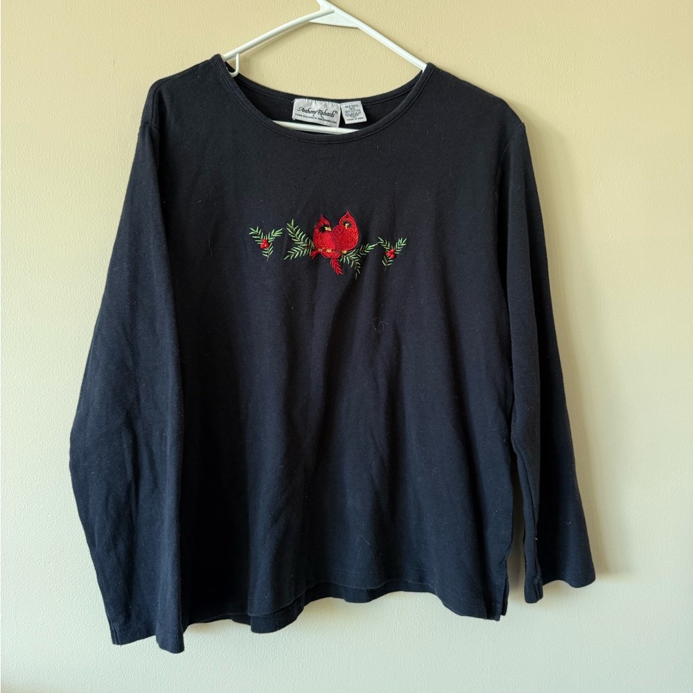 Anthony Richards Christmas Holiday Black Shirt Embroidery XL 100% Cotton